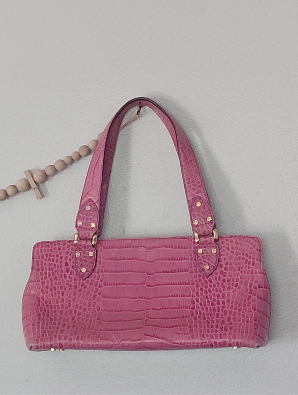 VTG Y2K Kate Spade Suzette Geneva Pink Croc Embossed Satchel Baguette Purse